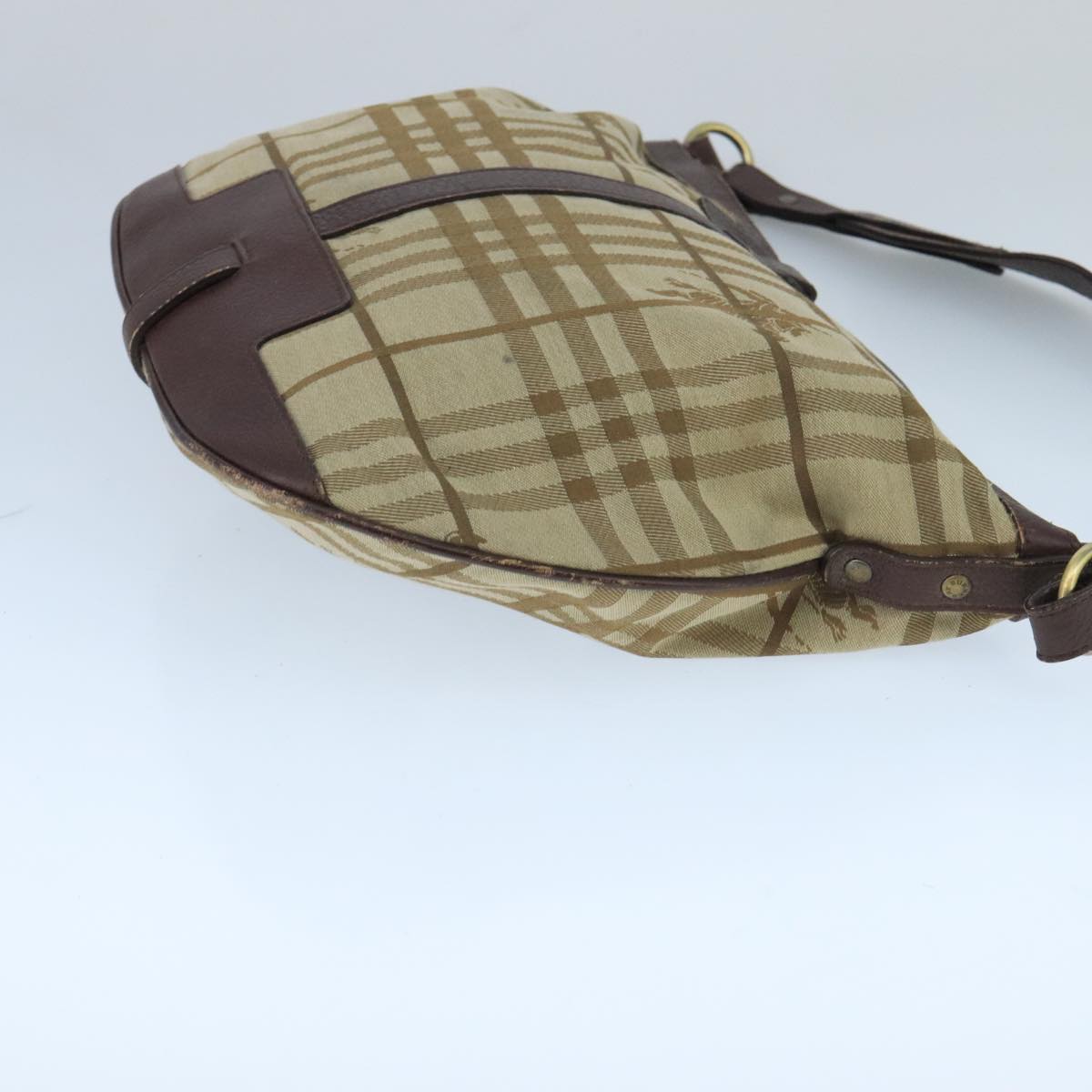 BURBERRY Nova Check Shoulder Bag Canvas Leather Beige Brown Gold Auth bs19838