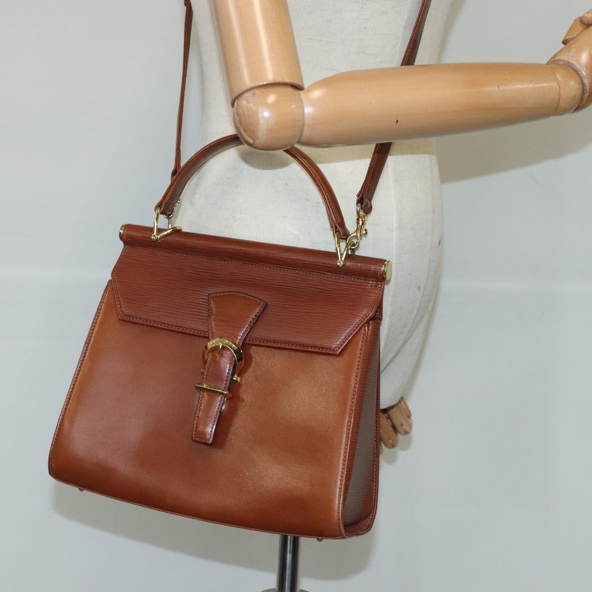 VALENTINO Hand Bag Leather 2way Brown Gold Auth bs19839