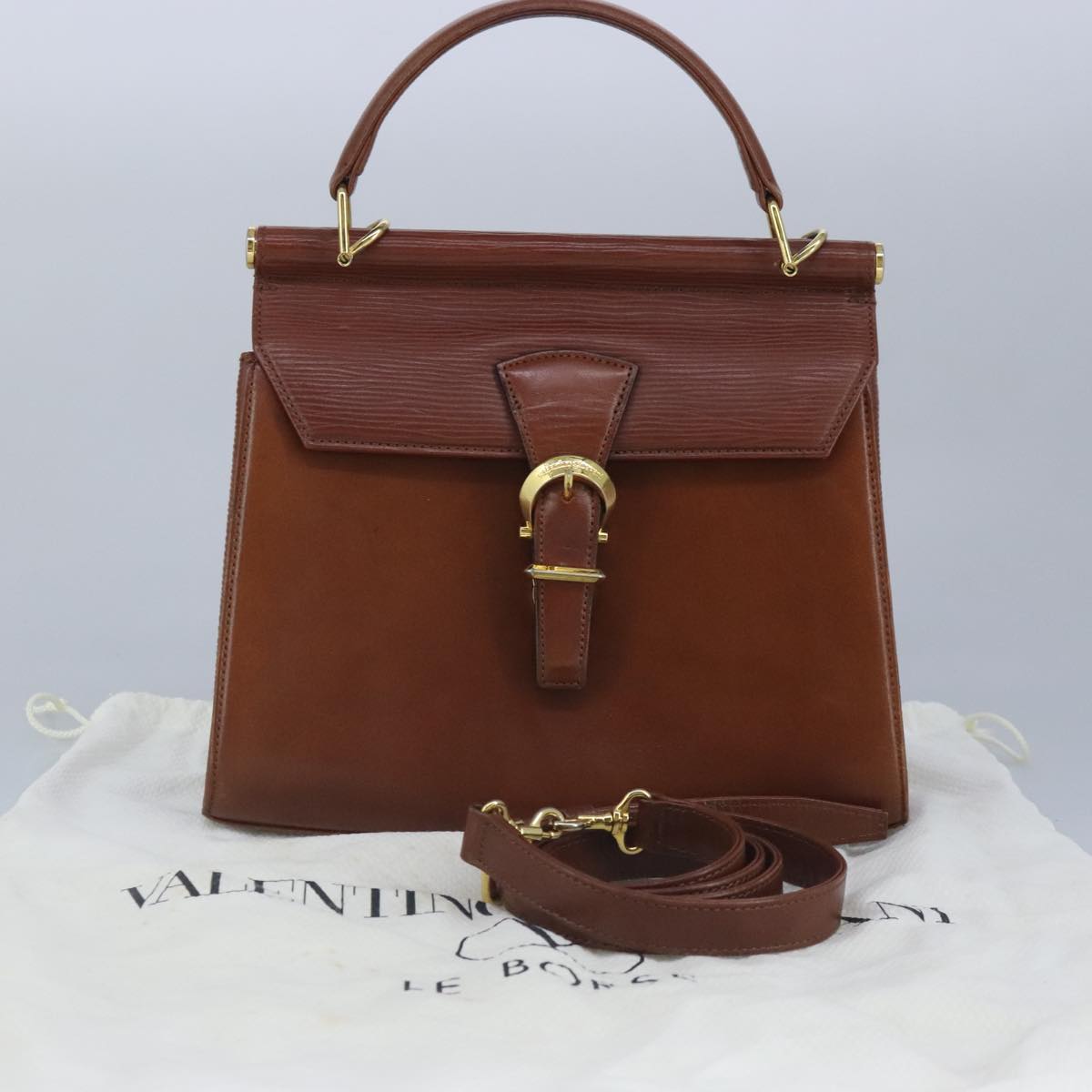 VALENTINO Hand Bag Leather 2way Brown Gold Auth bs19839