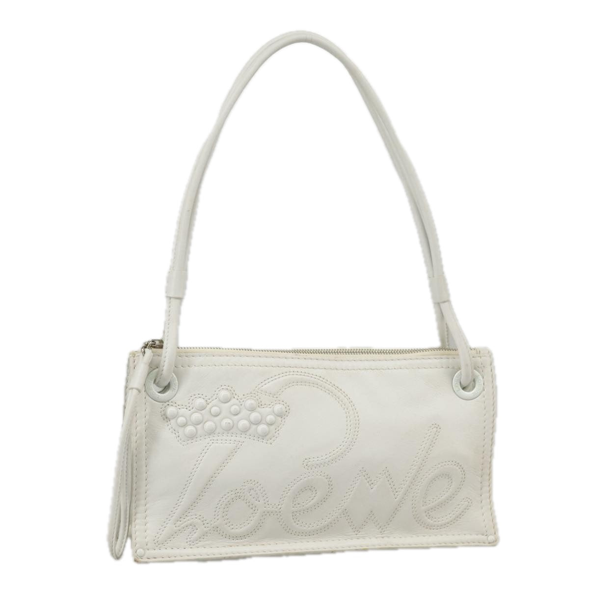 LOEWE Shoulder Bag Leather White Silver Auth bs19840