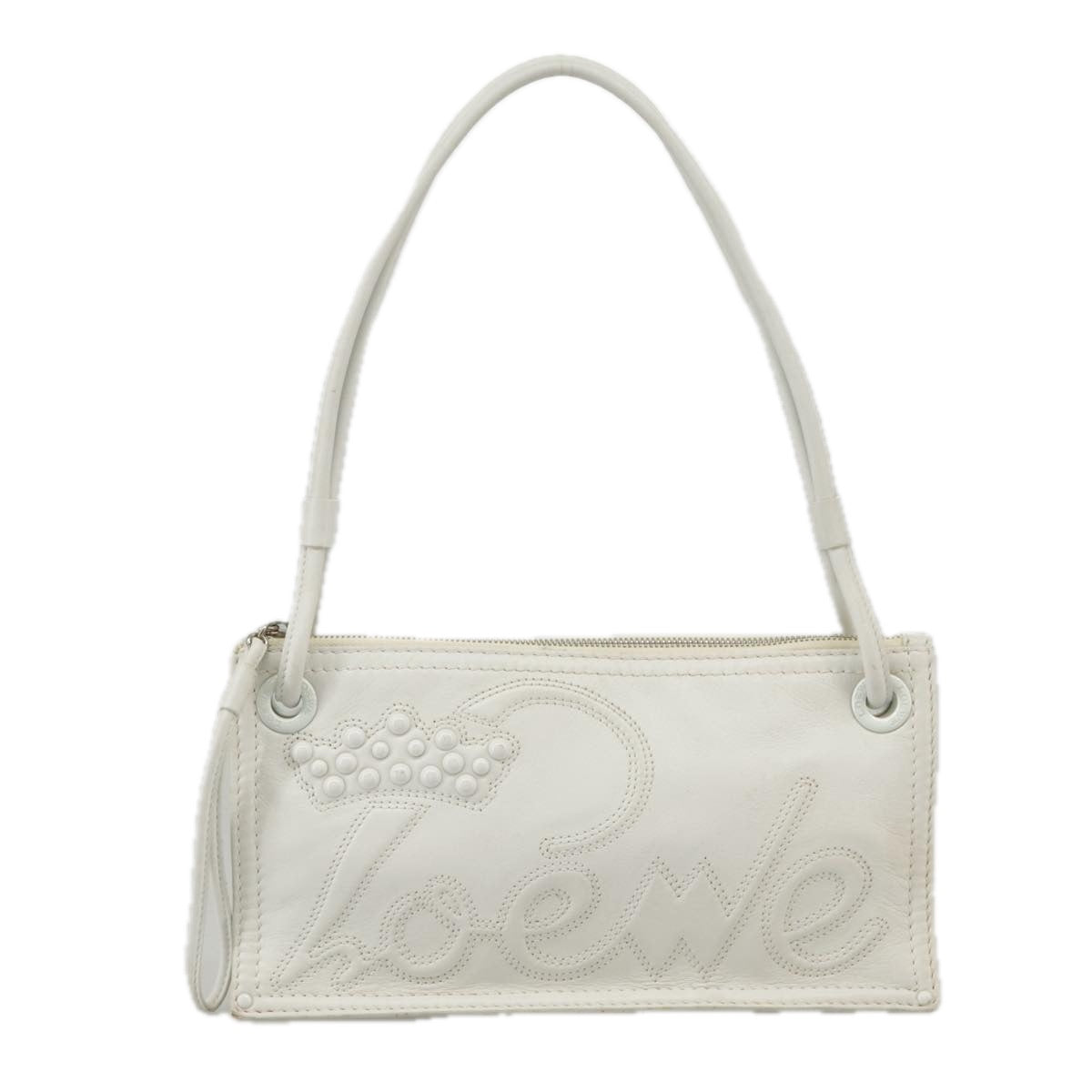 LOEWE Shoulder Bag Leather White Silver Auth bs19840