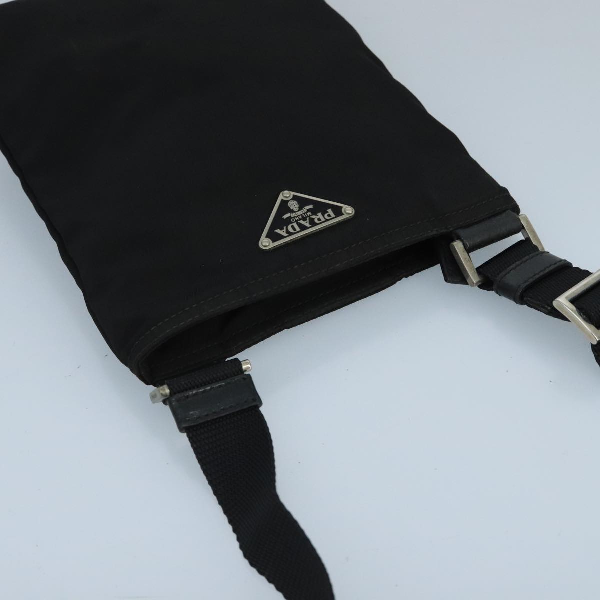 PRADA Shoulder Bag Nylon Black Silver Auth bs19844