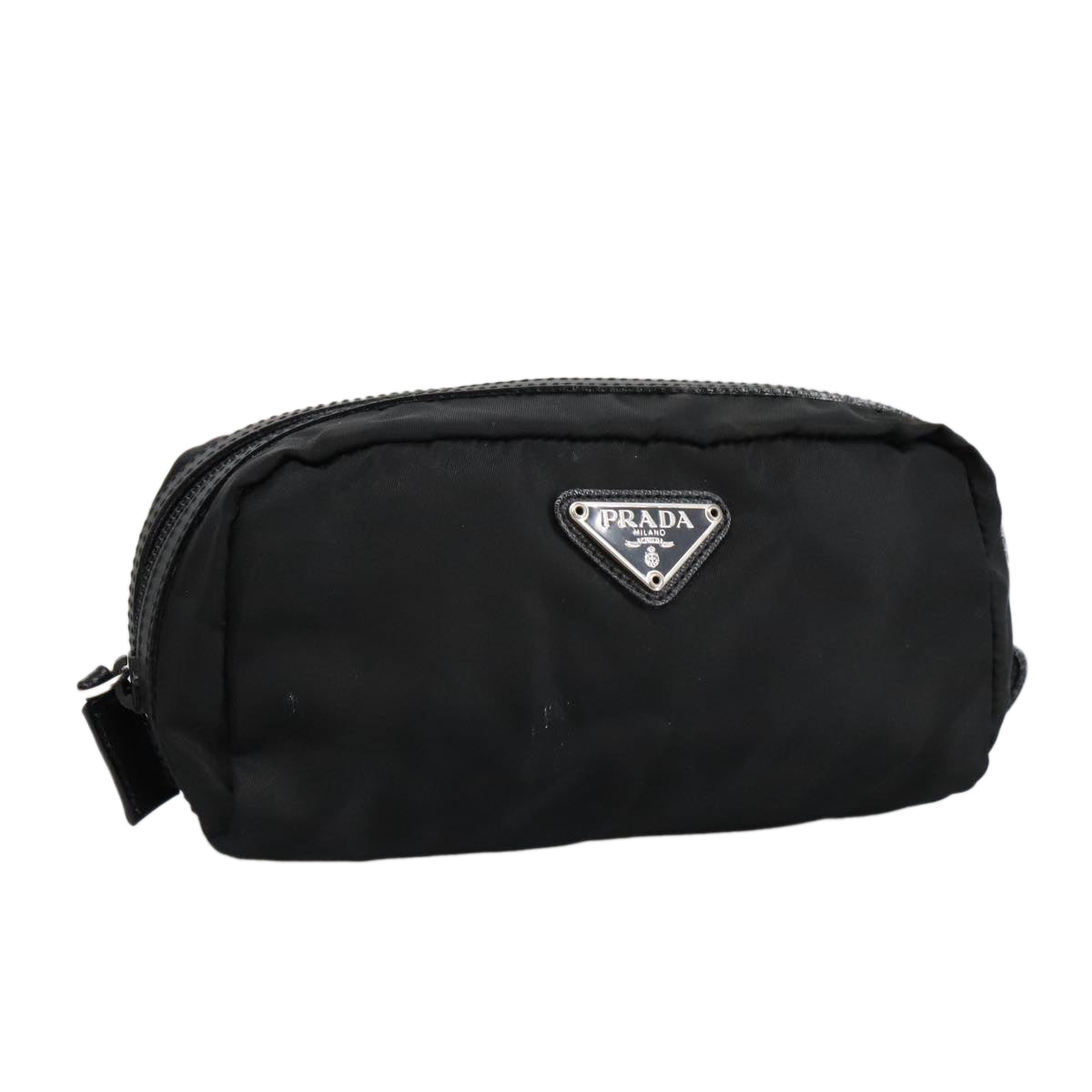 PRADA Pouch Nylon Black Silver Auth bs19847