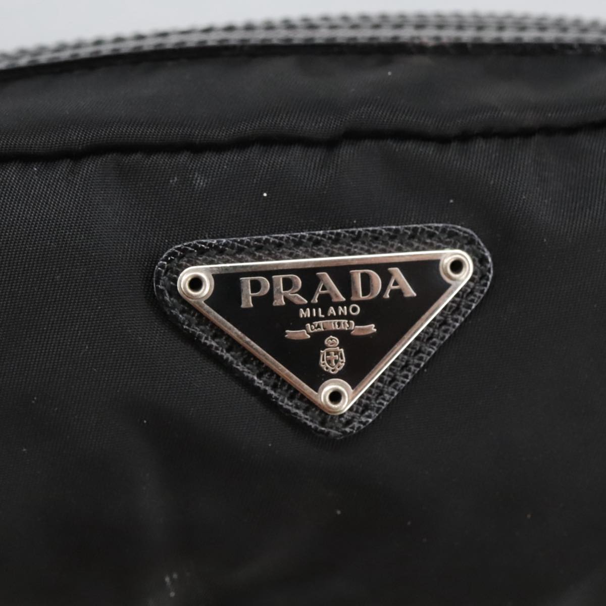 PRADA Pouch Nylon Black Silver Auth bs19847