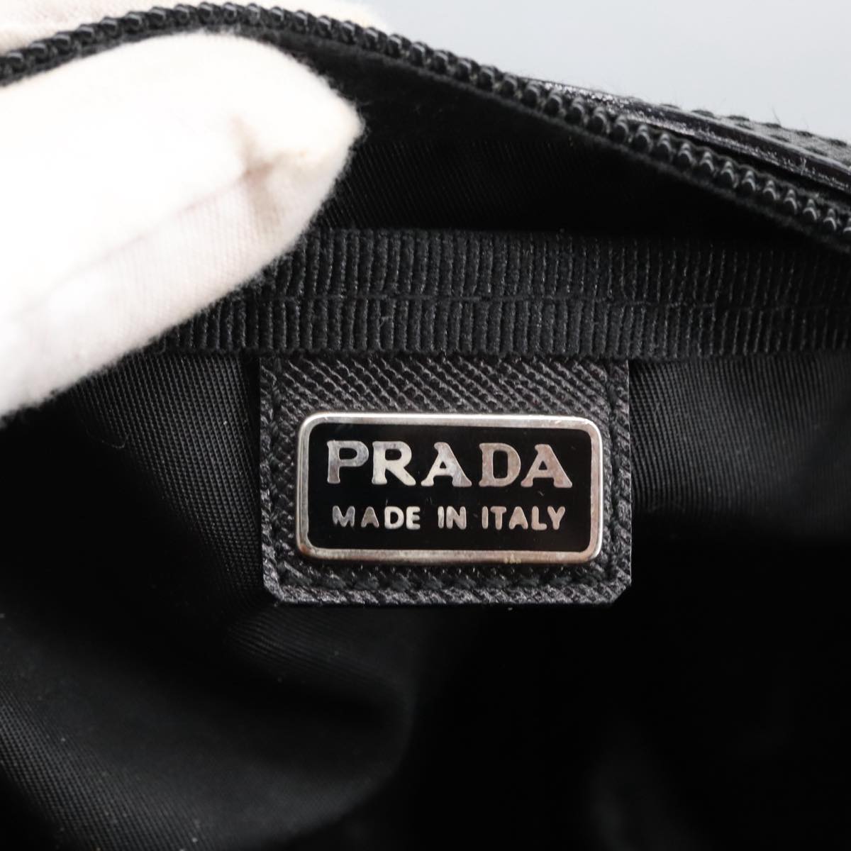 PRADA Pouch Nylon Black Silver Auth bs19847