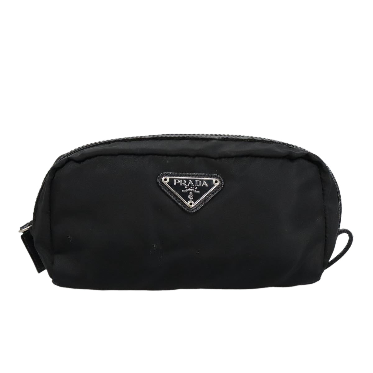 PRADA Pouch Nylon Black Silver Auth bs19847