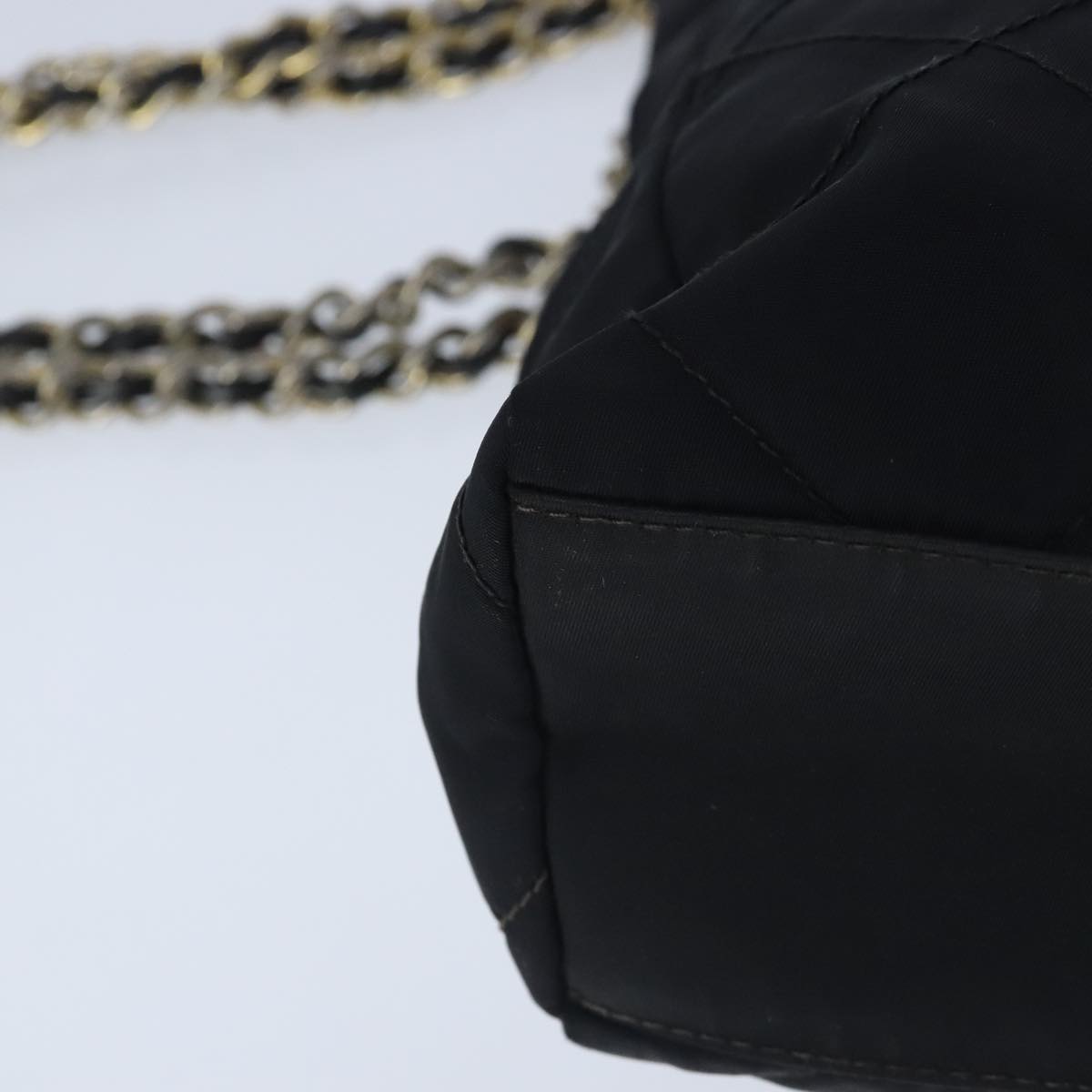 PRADA Chain Shoulder Bag Nylon Black Gold Auth bs19850