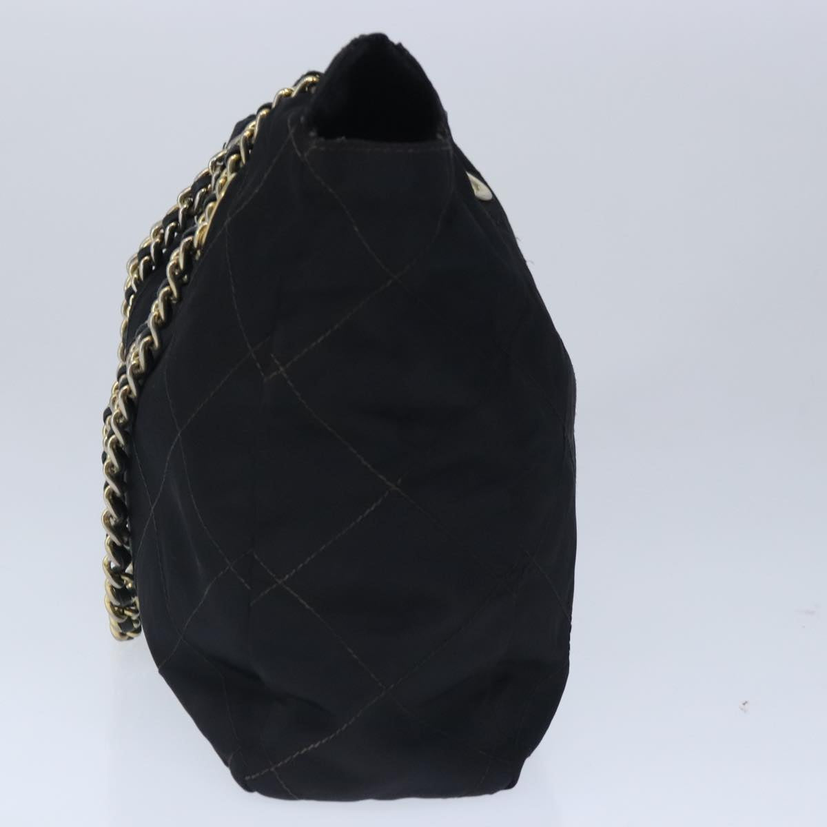 PRADA Chain Shoulder Bag Nylon Black Gold Auth bs19850