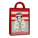 CHANEL Mademoiselle Choco Bar line Tote Bag Leather Red CC Auth bs19852V-1