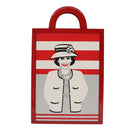 CHANEL Mademoiselle Choco Bar line Tote Bag Leather Red CC Auth bs19852V-13