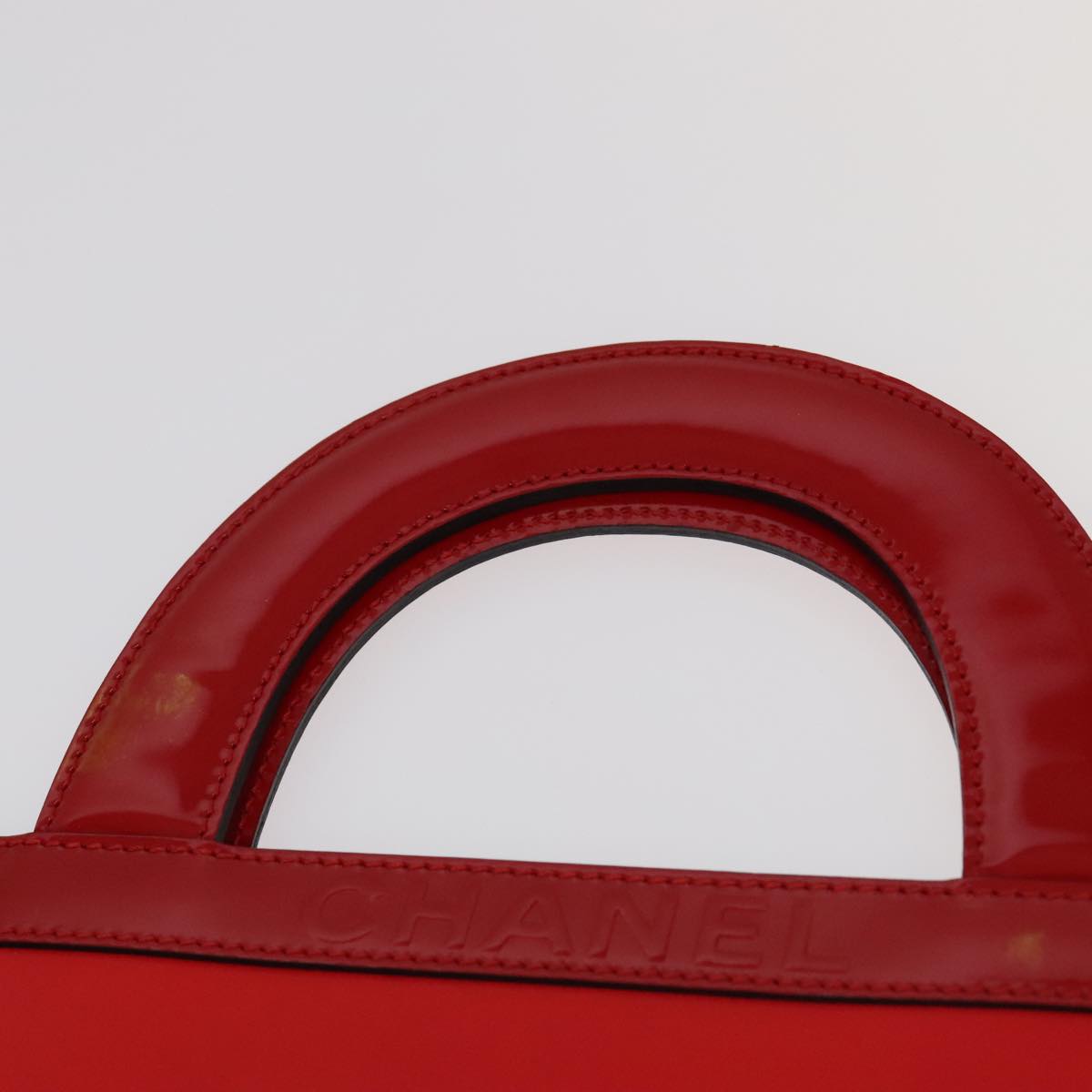 CHANEL Mademoiselle Choco Bar line Tote Bag Leather Red CC Auth bs19852