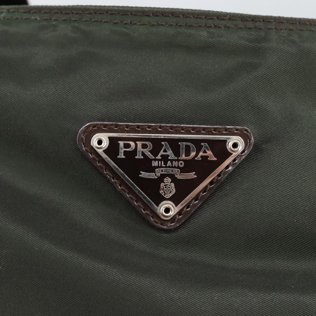 PRADA Tote Bag Nylon Khaki Silver Auth bs19857