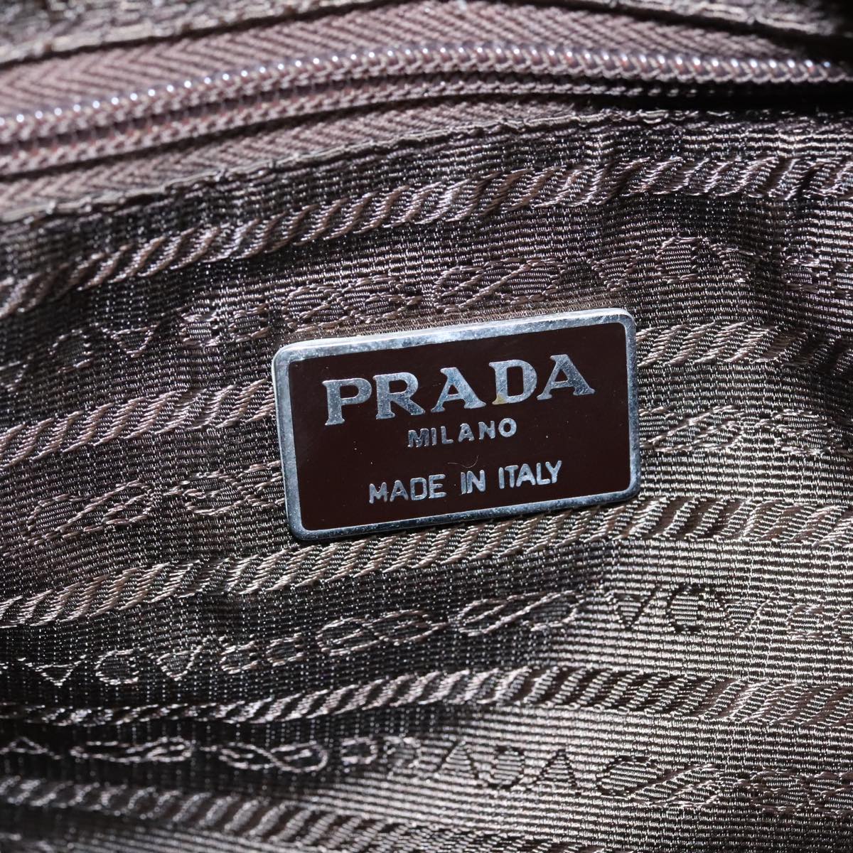 PRADA Tote Bag Nylon Khaki Silver Auth bs19857