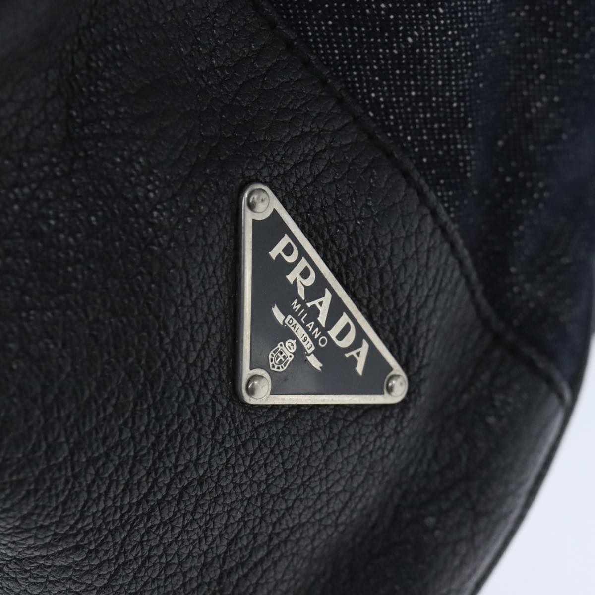 PRADA Shoulder Bag Denim Navy Silver Auth bs19858