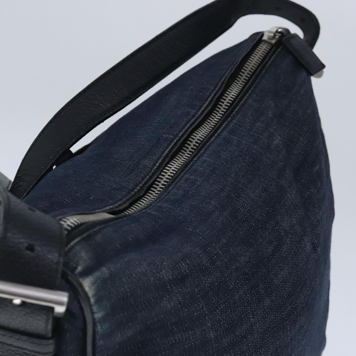 PRADA Shoulder Bag Denim Navy Silver Auth bs19858