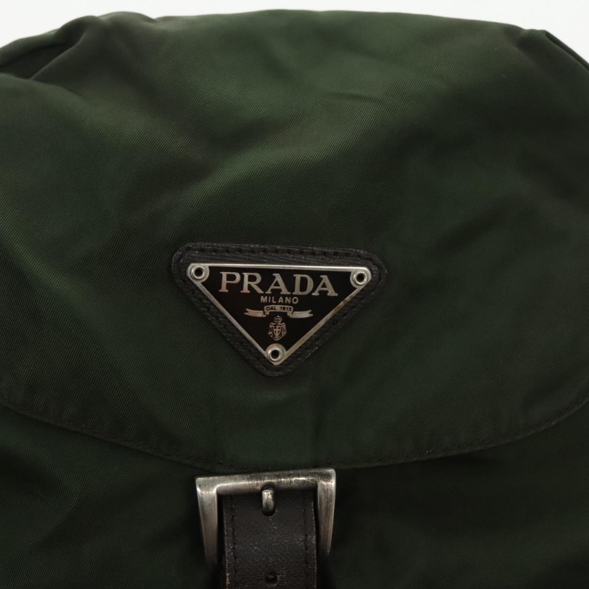 PRADA Backpack Nylon Khaki Silver Auth bs19859