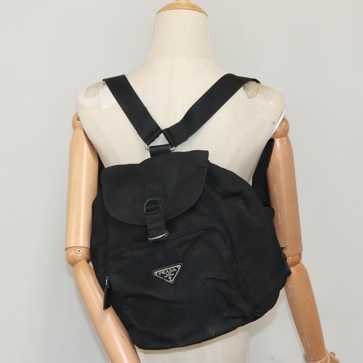 PRADA Backpack Nylon Black Silver Auth bs19860