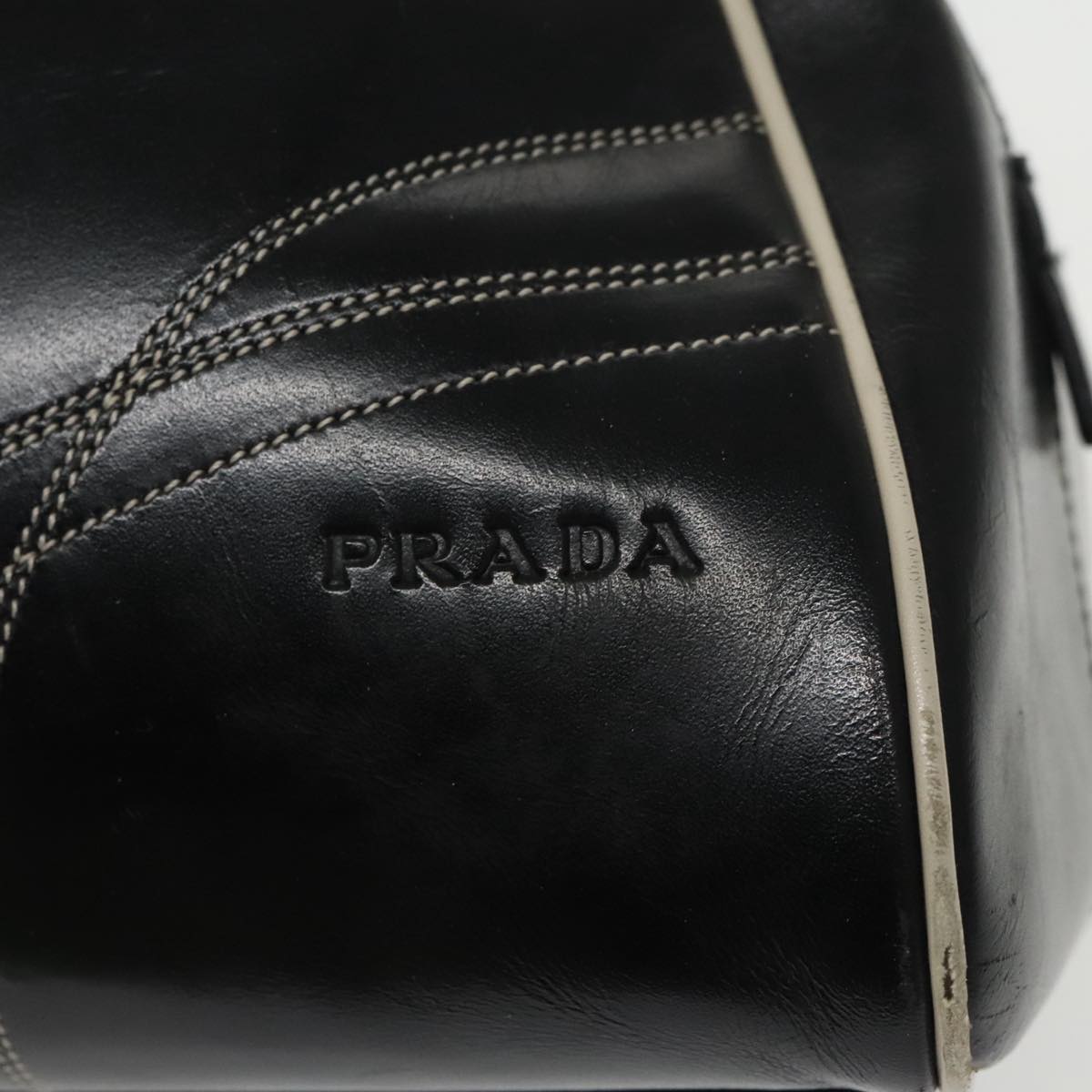 PRADA Hand Bag Leather Black Silver Auth bs19863