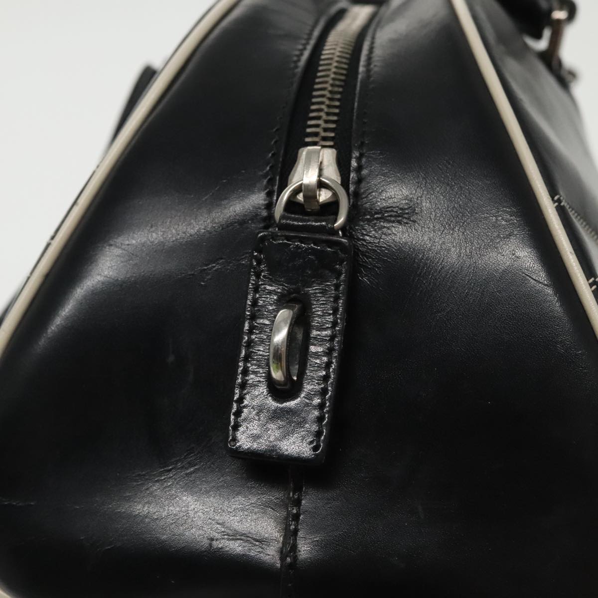 PRADA Hand Bag Leather Black Silver Auth bs19863