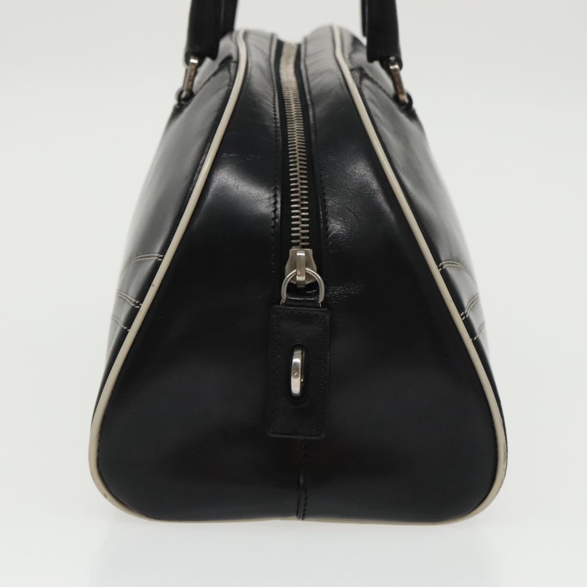 PRADA Hand Bag Leather Black Silver Auth bs19863