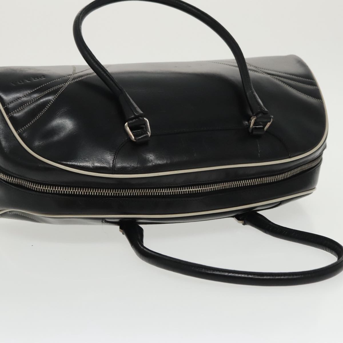 PRADA Hand Bag Leather Black Silver Auth bs19863