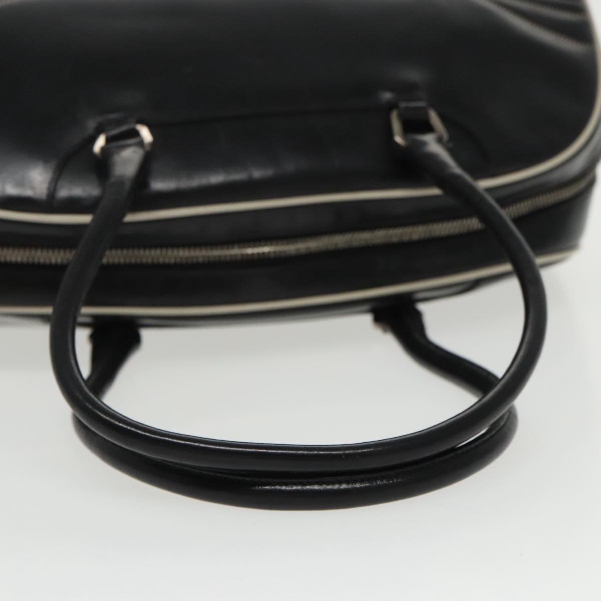 PRADA Hand Bag Leather Black Silver Auth bs19863