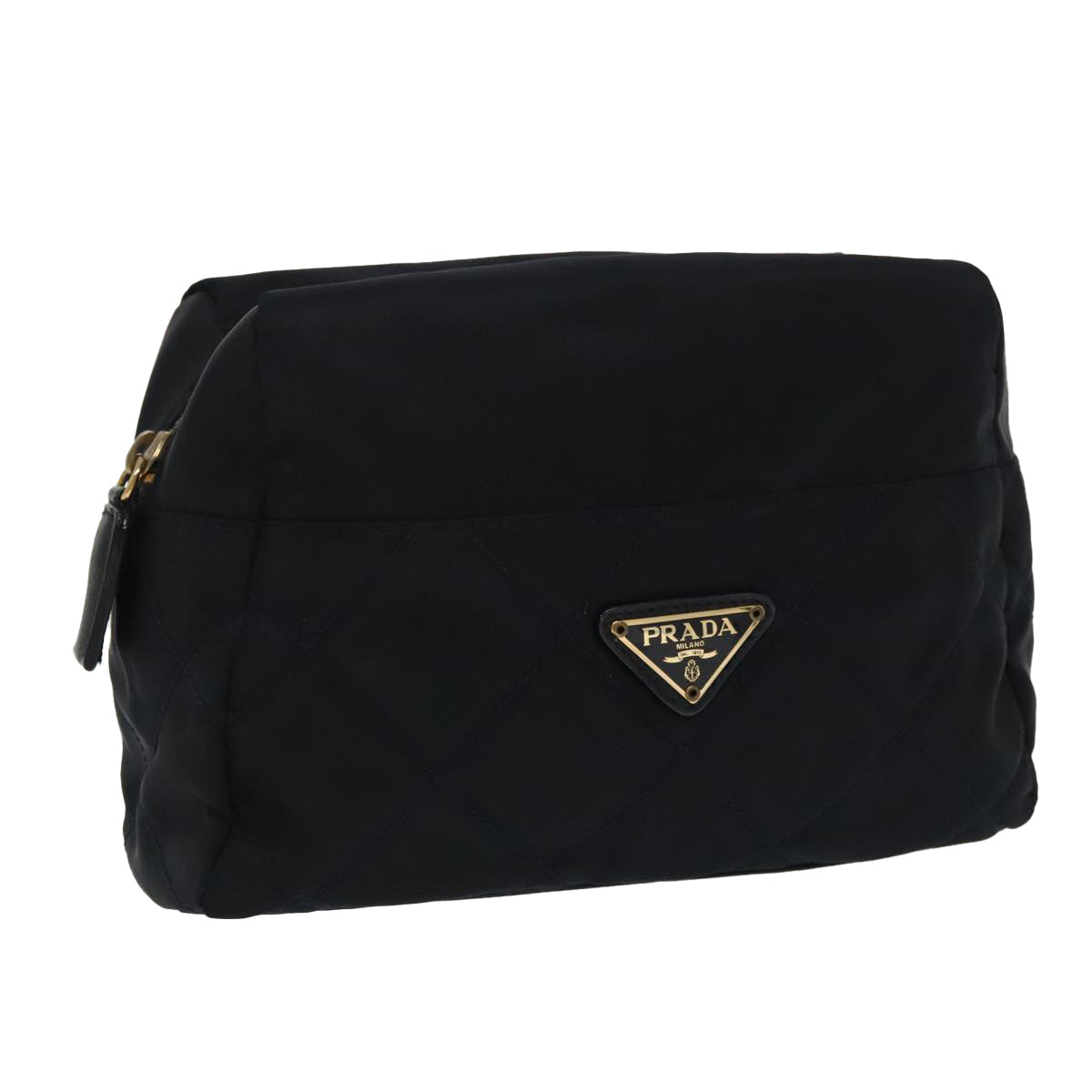 PRADA Pouch Nylon Navy Gold Auth bs19865