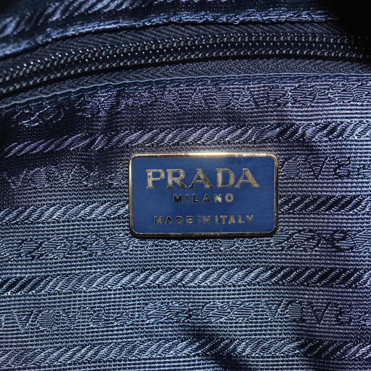 PRADA Pouch Nylon Navy Gold Auth bs19865