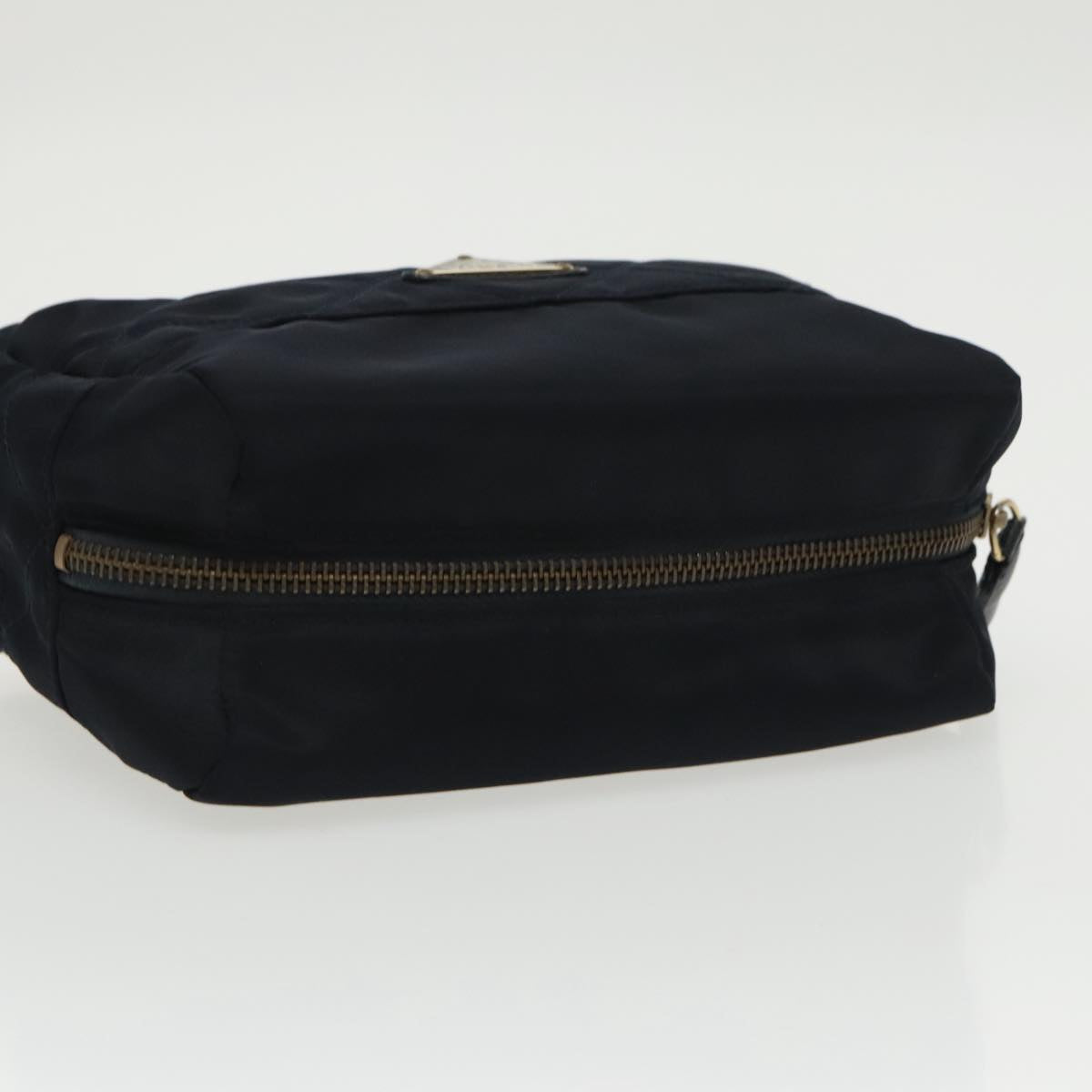 PRADA Pouch Nylon Navy Gold Auth bs19865