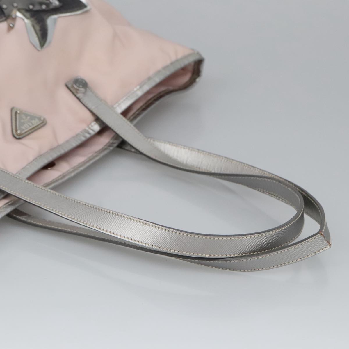 PRADA Tote Bag Nylon Pink Silver Auth bs19866