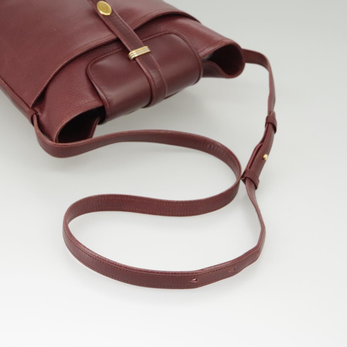 CARTIER Shoulder Bag Leather Bordeaux Gold Auth bs19867