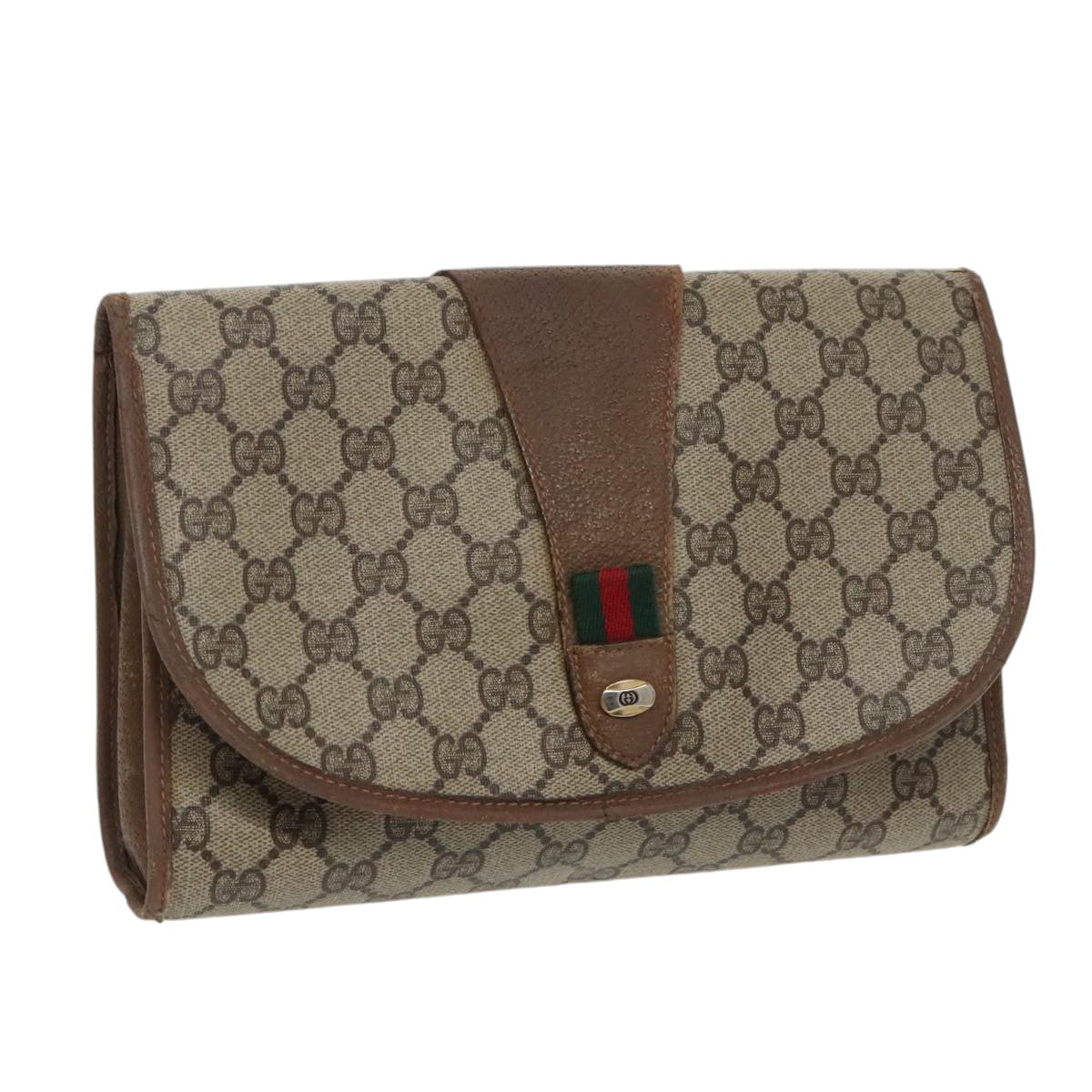 GUCCI GG Supreme Web Sherry Line Clutch Bag PVC Beige 89 01 030 Auth bs19871