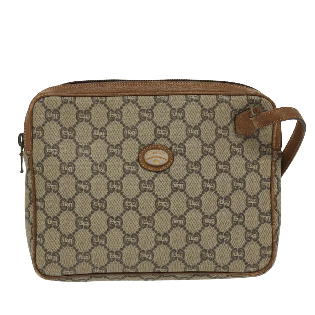 GUCCI GG Plus Supreme Clutch Bag PVC Leather Beige Auth bs19872