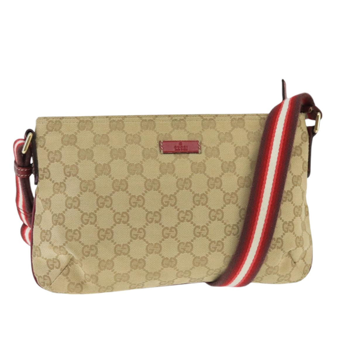 GUCCI GG Canvas Sherry Line Shoulder Bag Beige Wine Red Red 189749 Auth bs19873