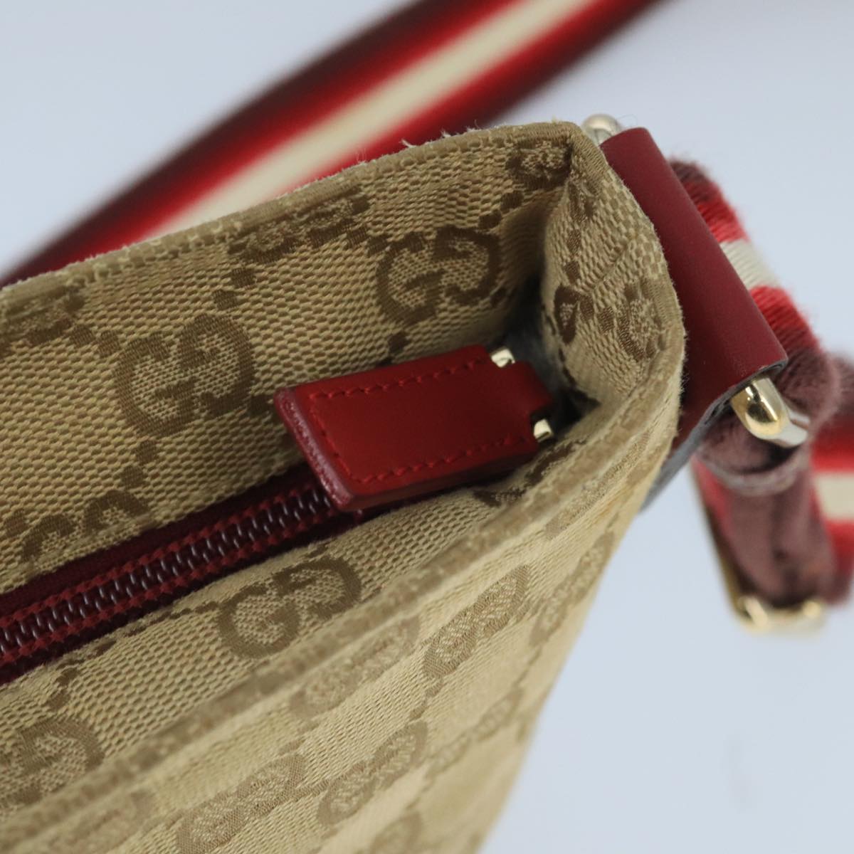 GUCCI GG Canvas Sherry Line Shoulder Bag Beige Wine Red Red 189749 Auth bs19873