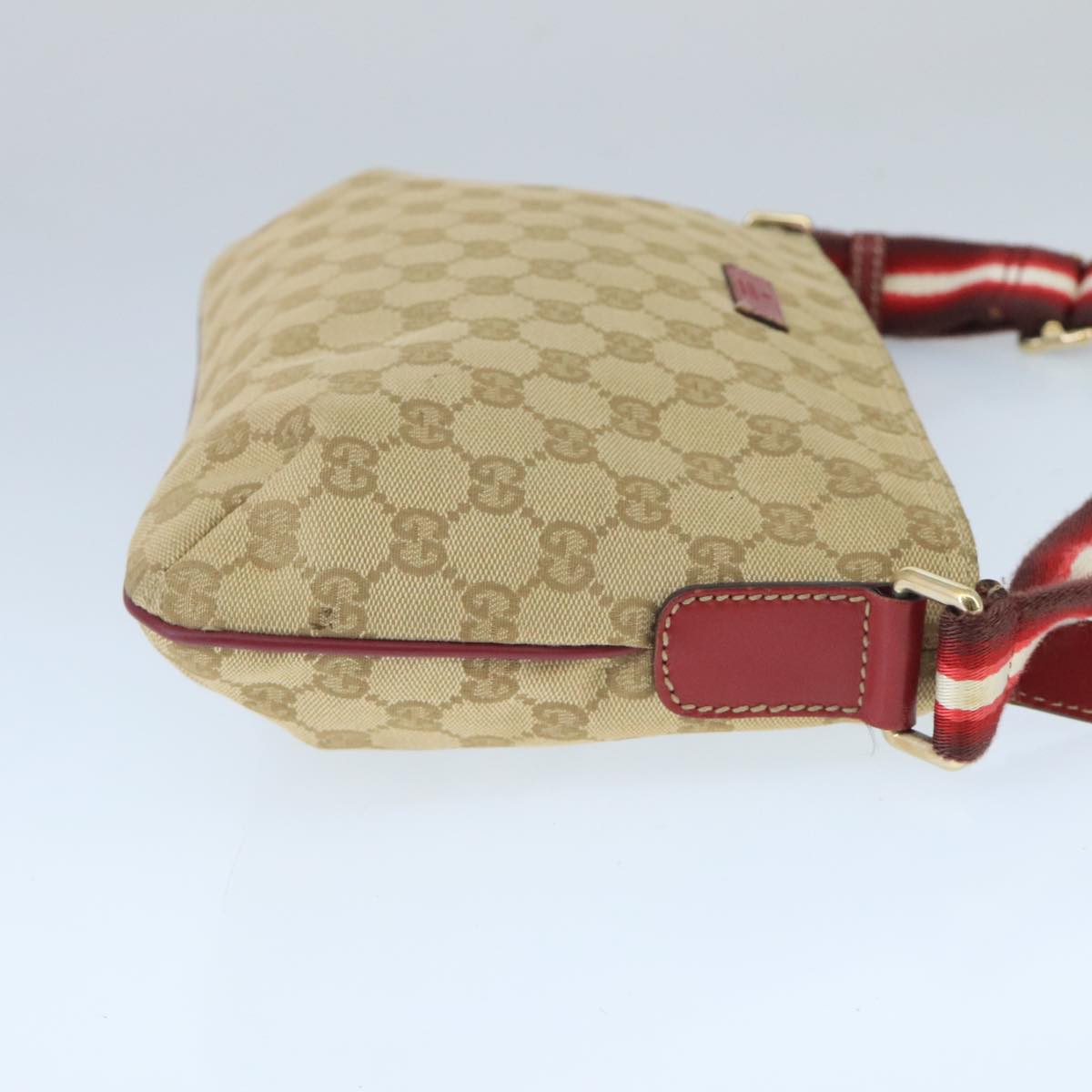 GUCCI GG Canvas Sherry Line Shoulder Bag Beige Wine Red Red 189749 Auth bs19873