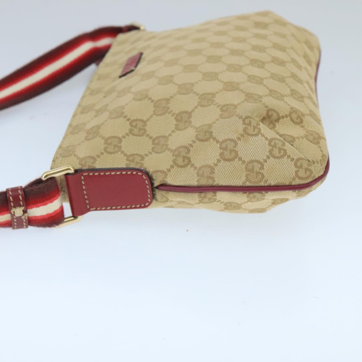 GUCCI GG Canvas Sherry Line Shoulder Bag Beige Wine Red Red 189749 Auth bs19873