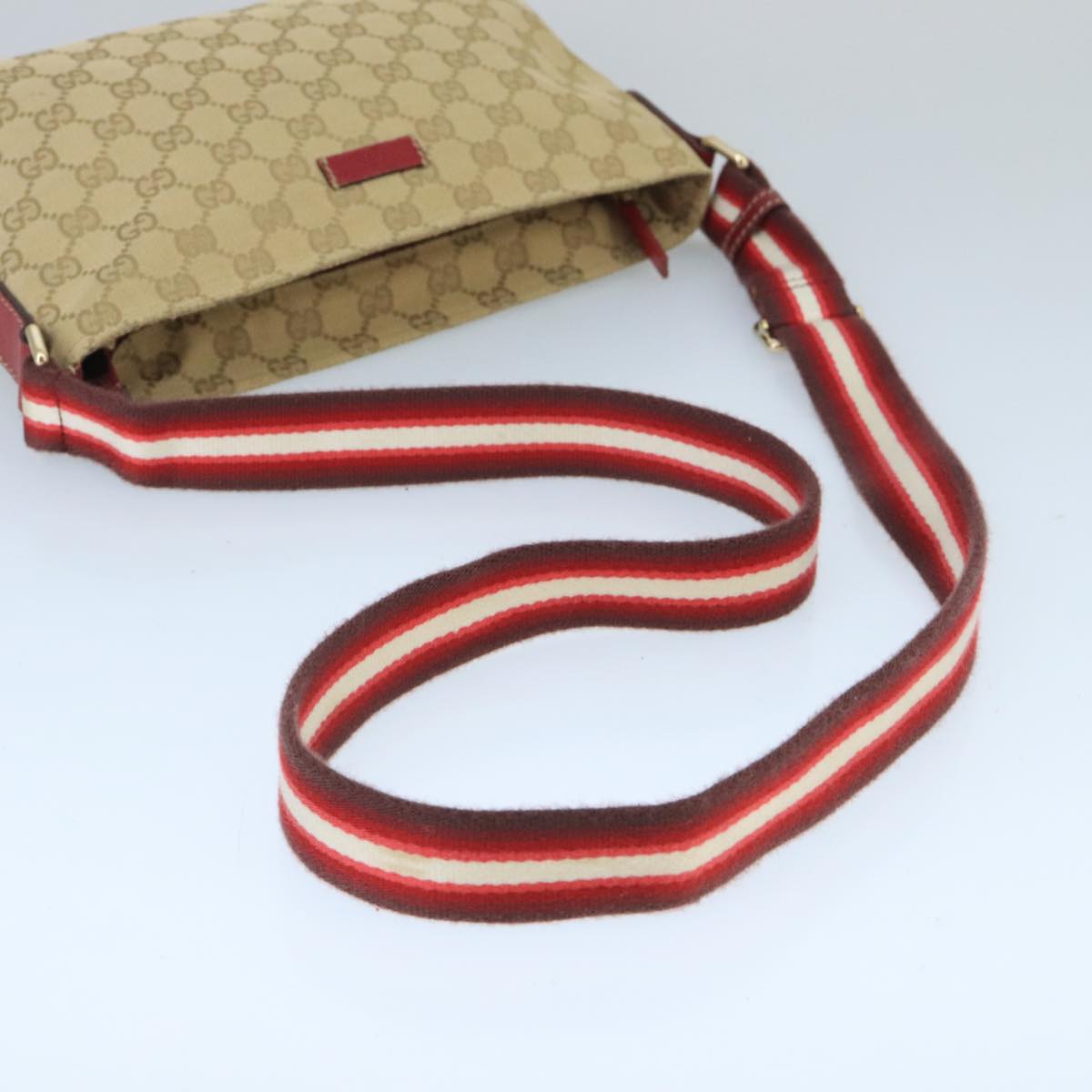 GUCCI GG Canvas Sherry Line Shoulder Bag Beige Wine Red Red 189749 Auth bs19873