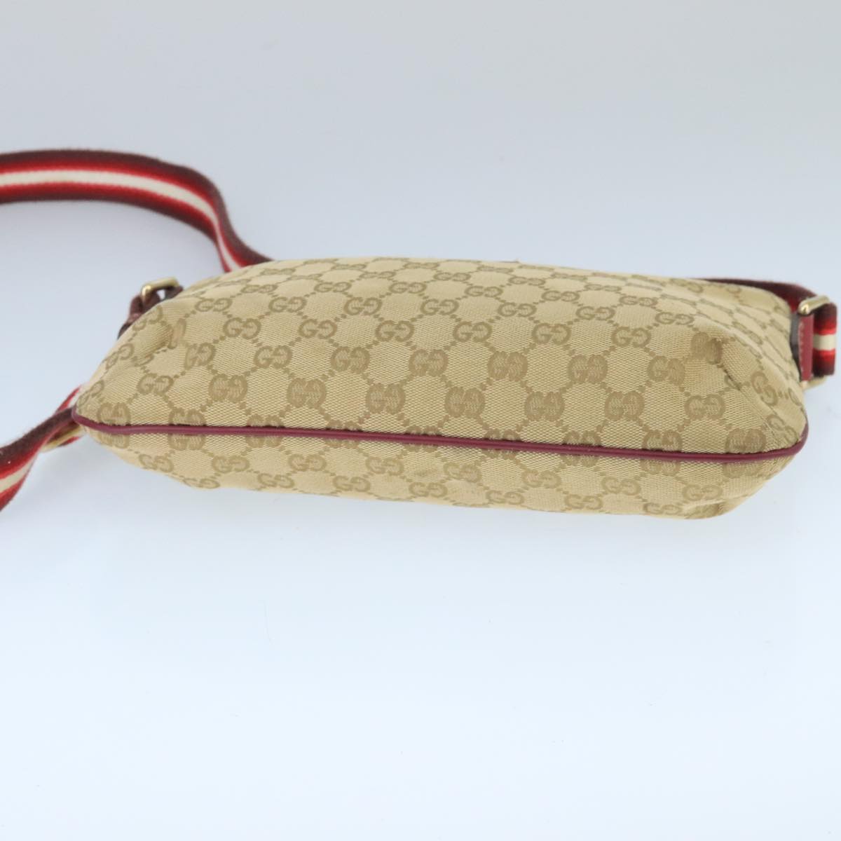 GUCCI GG Canvas Sherry Line Shoulder Bag Beige Wine Red Red 189749 Auth bs19873