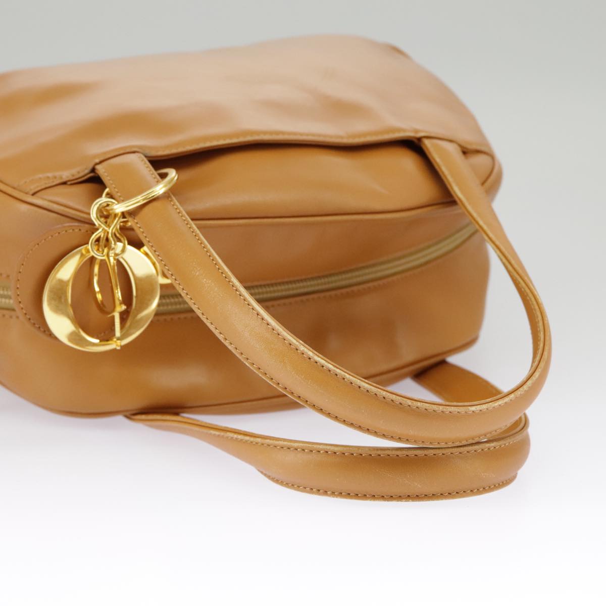 Christian Dior Hand Bag Leather Brown Gold Auth bs19875