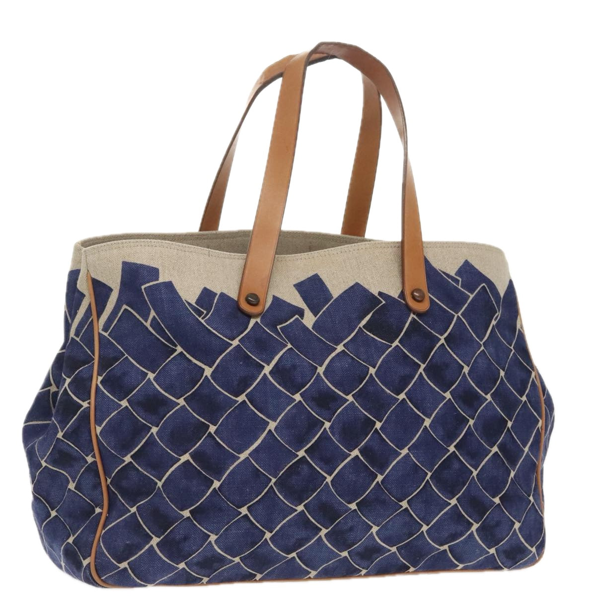 BOTTEGA VENETA Tote Bag Canvas Leather Blue Brown Auth bs19876