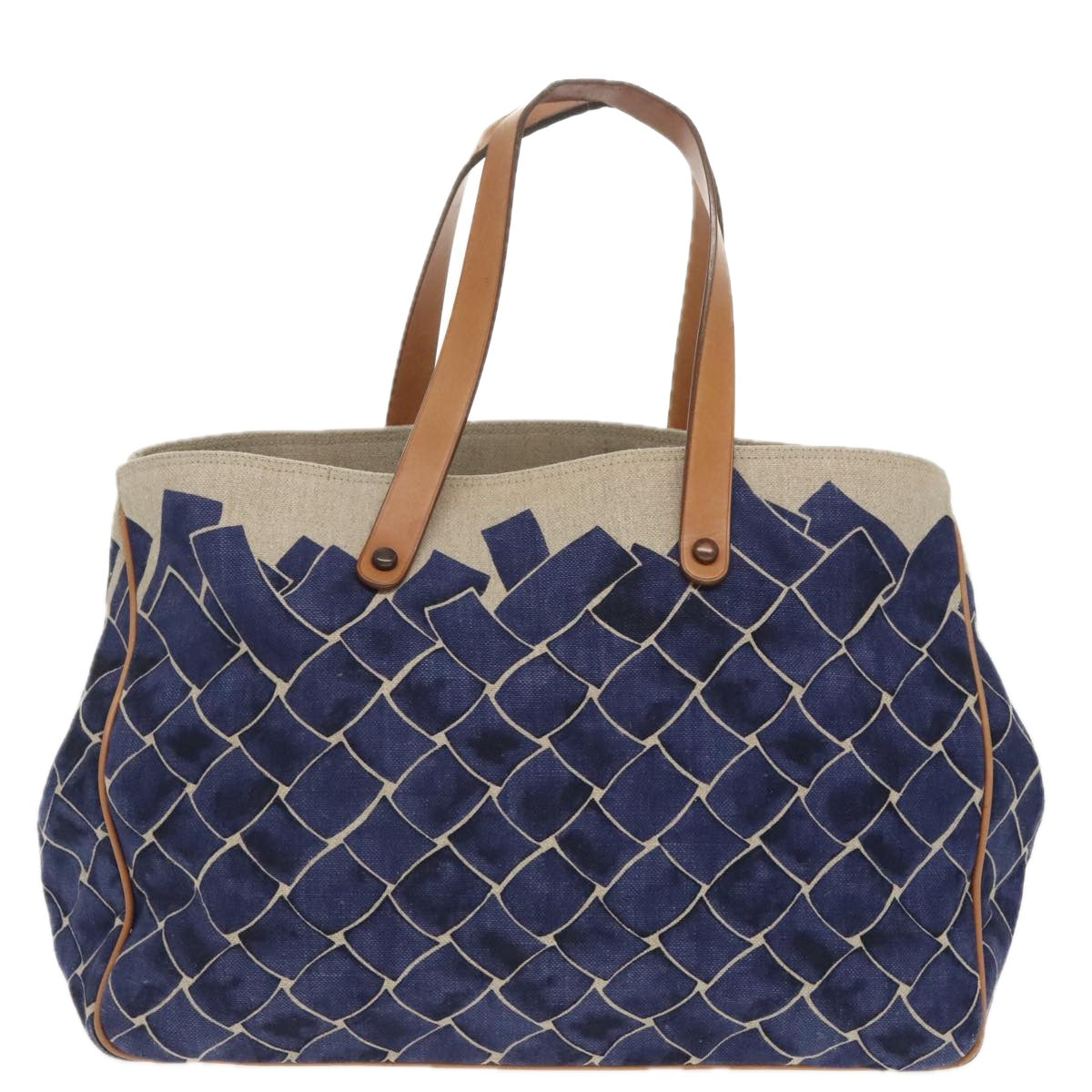 BOTTEGA VENETA Tote Bag Canvas Leather Blue Brown Auth bs19876 - 0