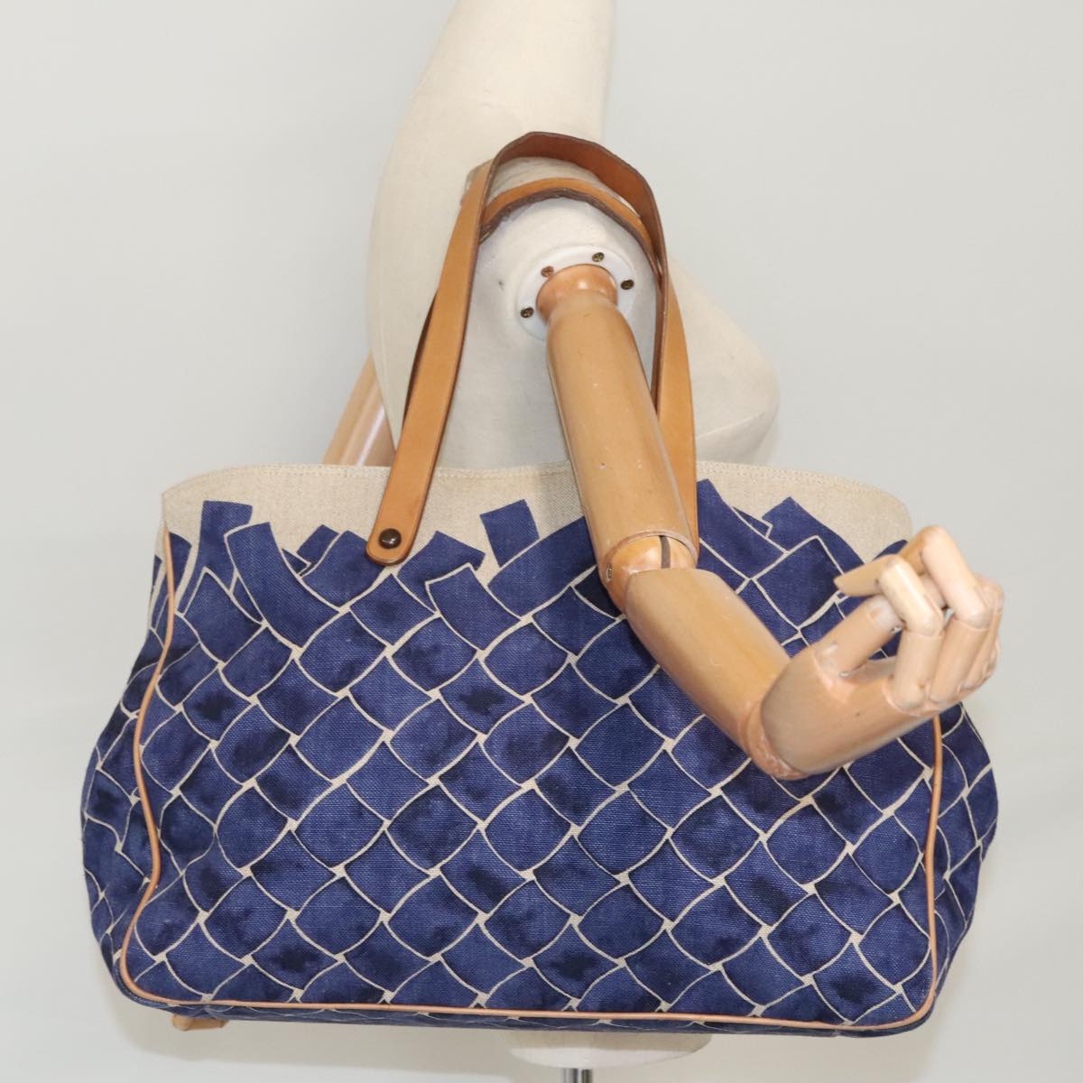 BOTTEGA VENETA Tote Bag Canvas Leather Blue Brown Auth bs19876