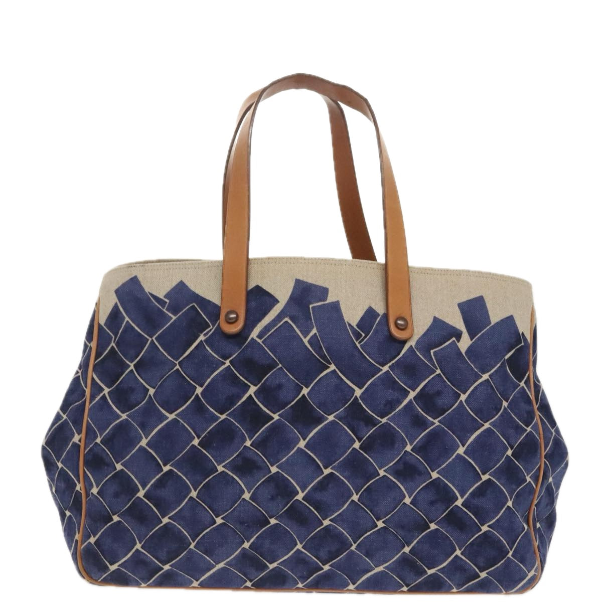 BOTTEGA VENETA Tote Bag Canvas Leather Blue Brown Auth bs19876