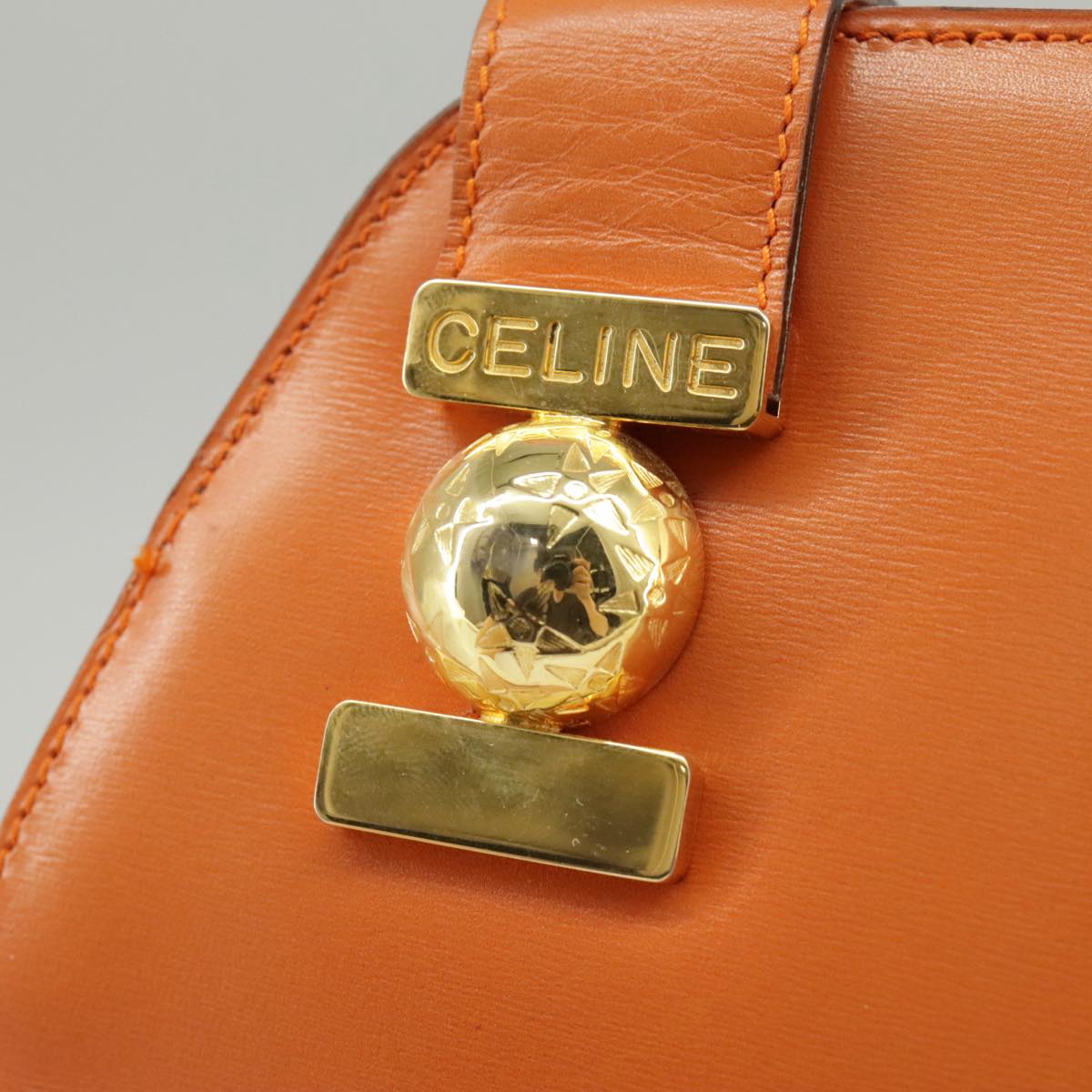 CELINE Shoulder Bag Leather Orange Gold Auth bs19882