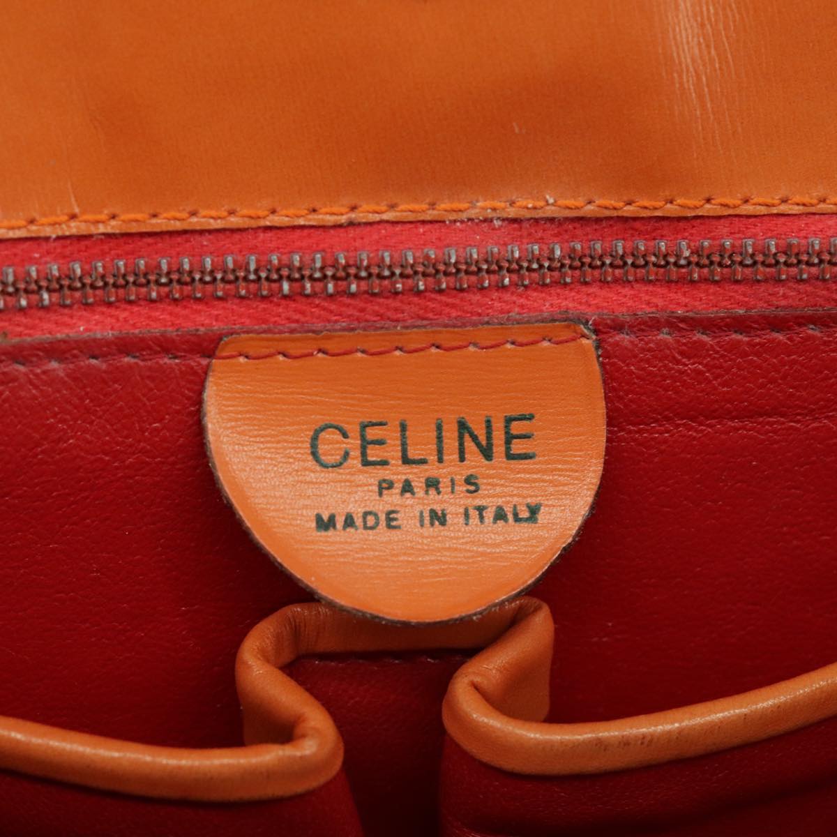 CELINE Shoulder Bag Leather Orange Gold Auth bs19882