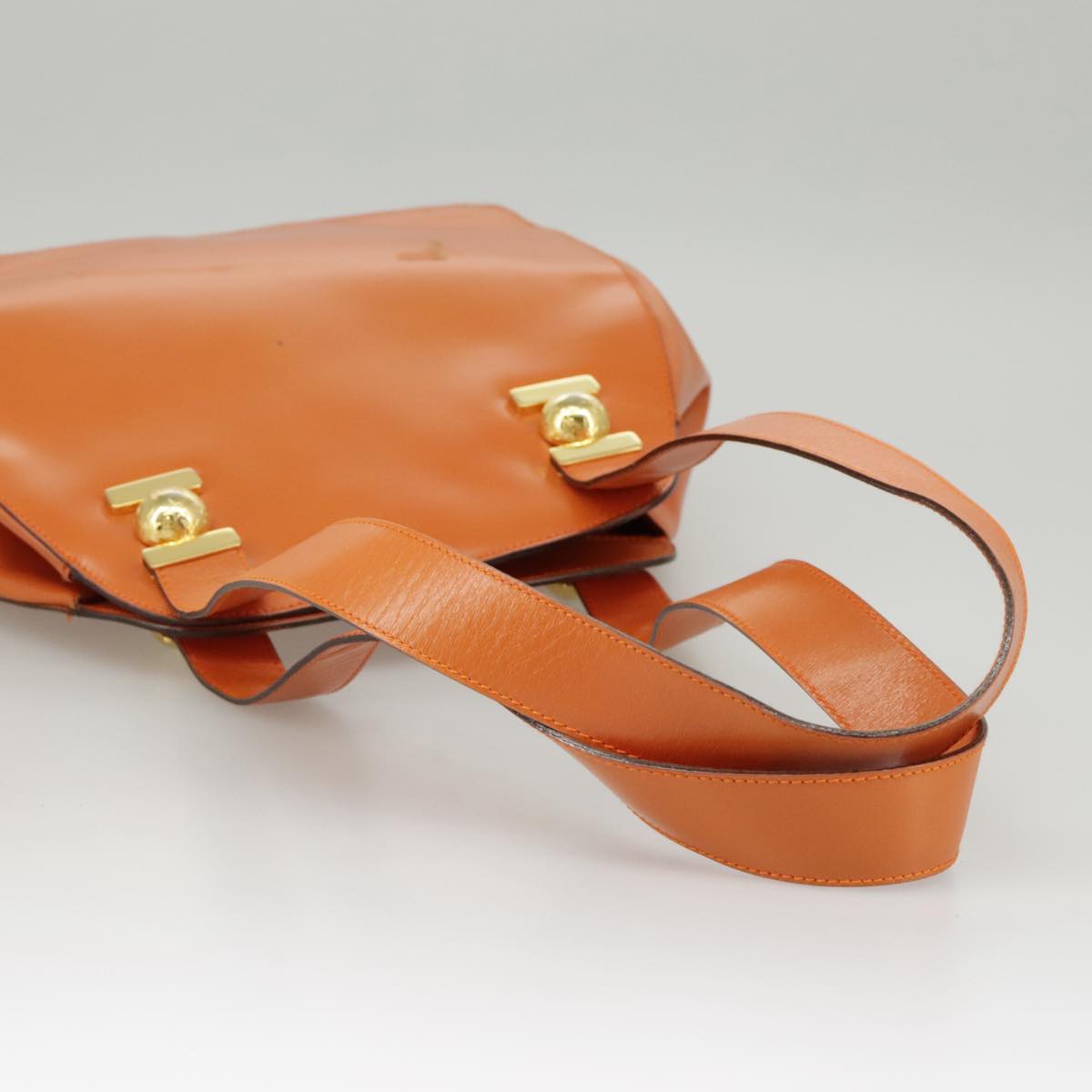 CELINE Shoulder Bag Leather Orange Gold Auth bs19882