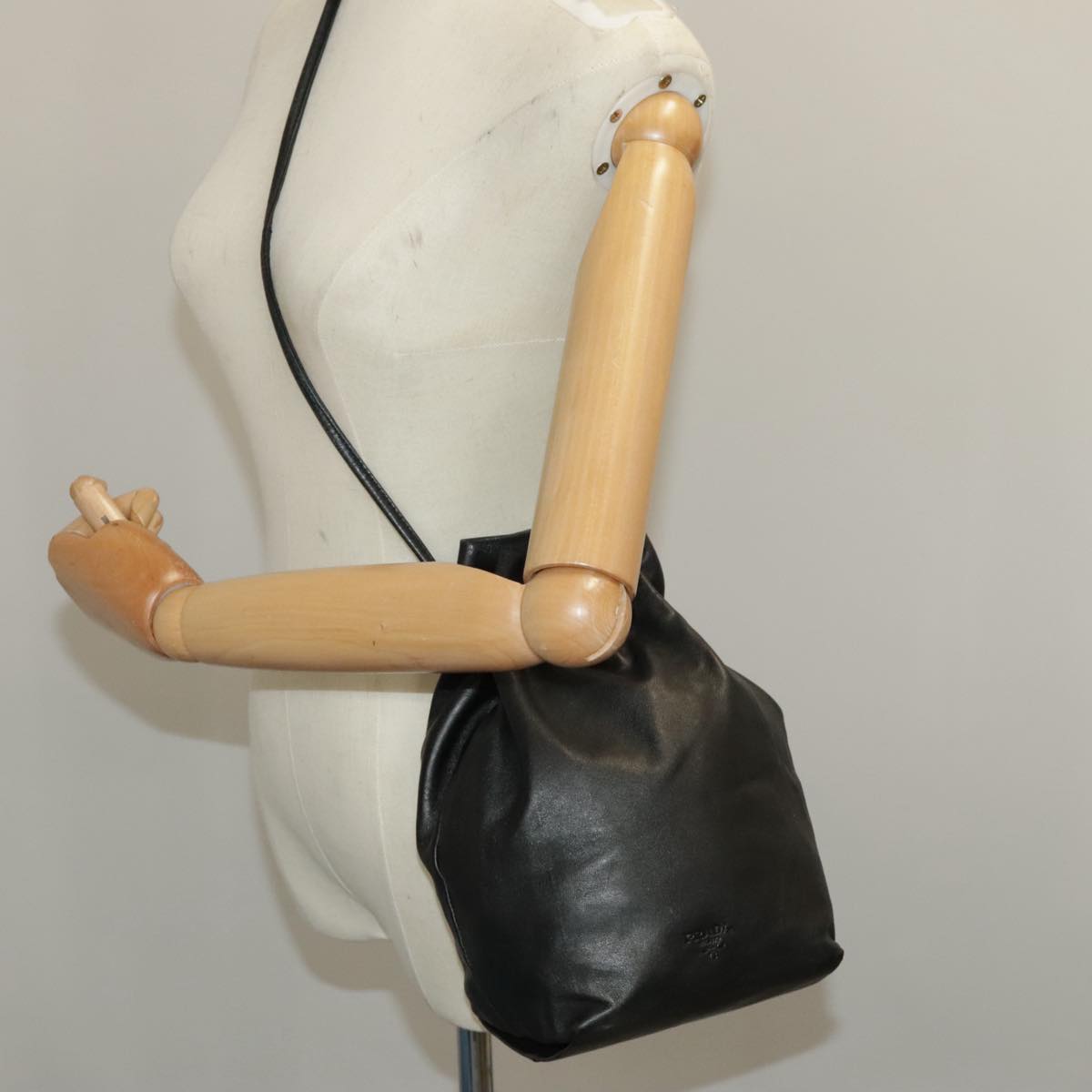 PRADA Hand Bag Leather Black Auth bs19889