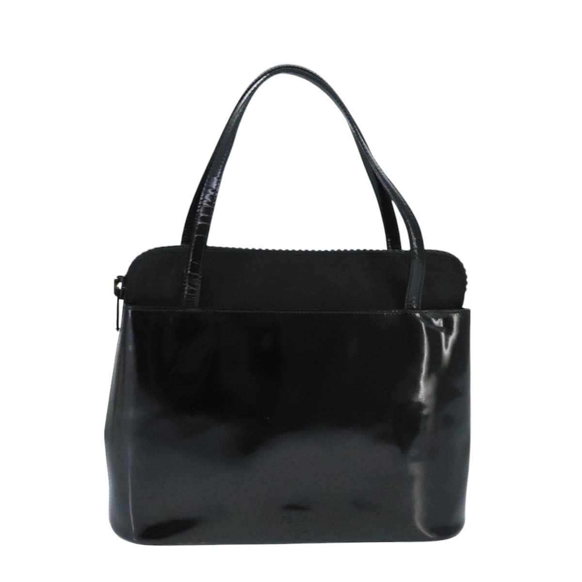 PRADA Hand Bag Nylon Enamel Black Auth bs19890