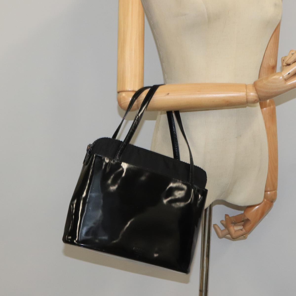 PRADA Hand Bag Nylon Enamel Black Auth bs19890